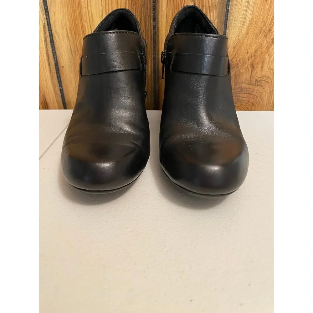 Clarks women’s black leather ankle boots shoes size‎ 7 side zip stylish heel